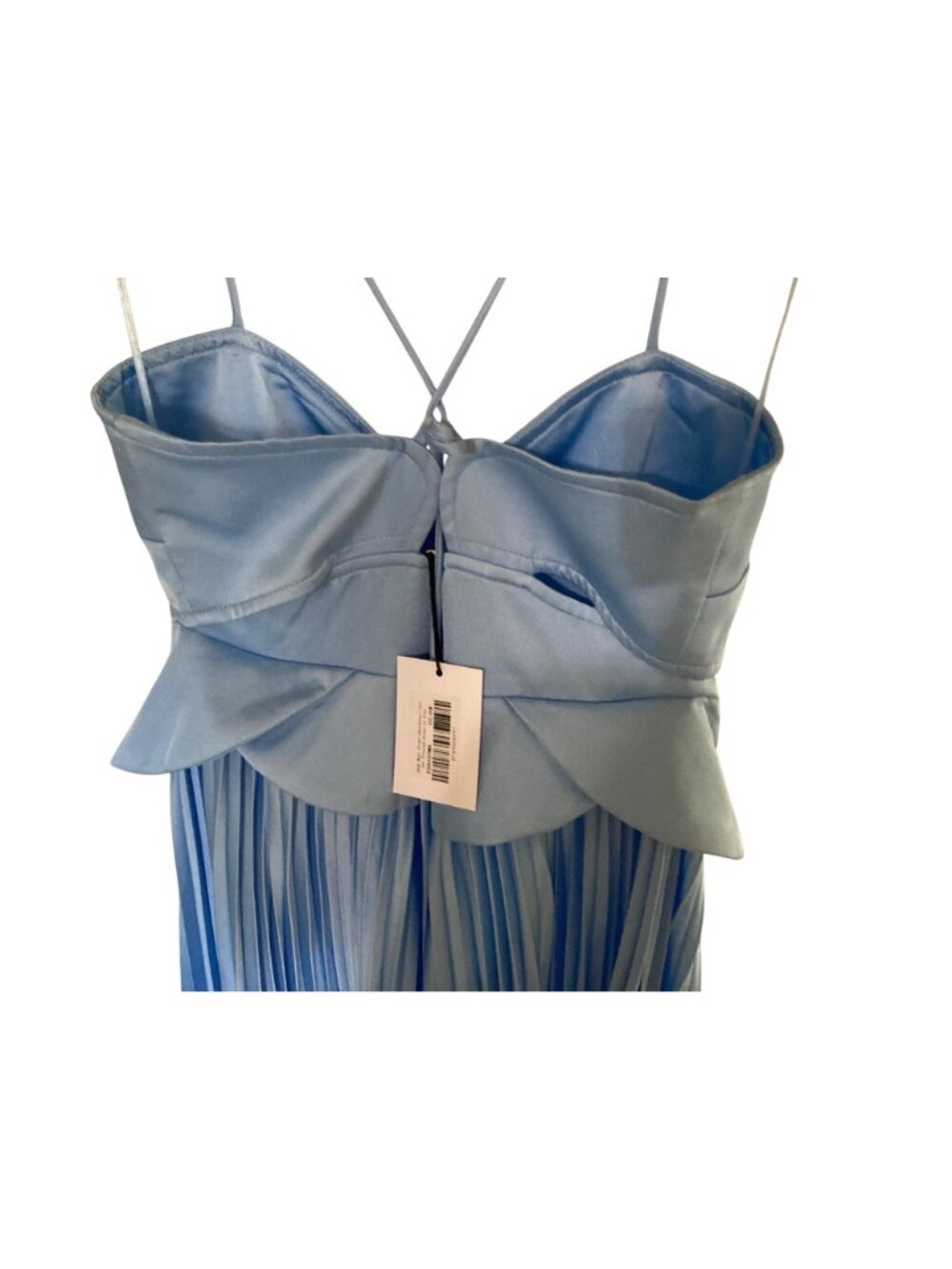 Showpo Shay Maxi Dress Blue Satin Cut Out Top & Pleated Skirt  NWT Size 10 - Picture 5 of 9